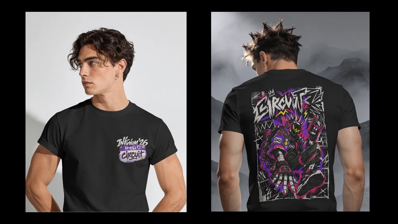Front and back of the black Infinium '26 T-shirt