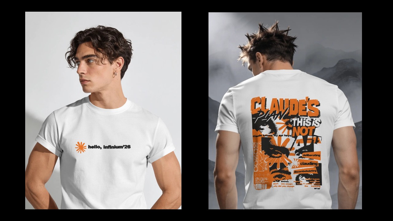 Front and back of the white Infinium '26 T-shirt